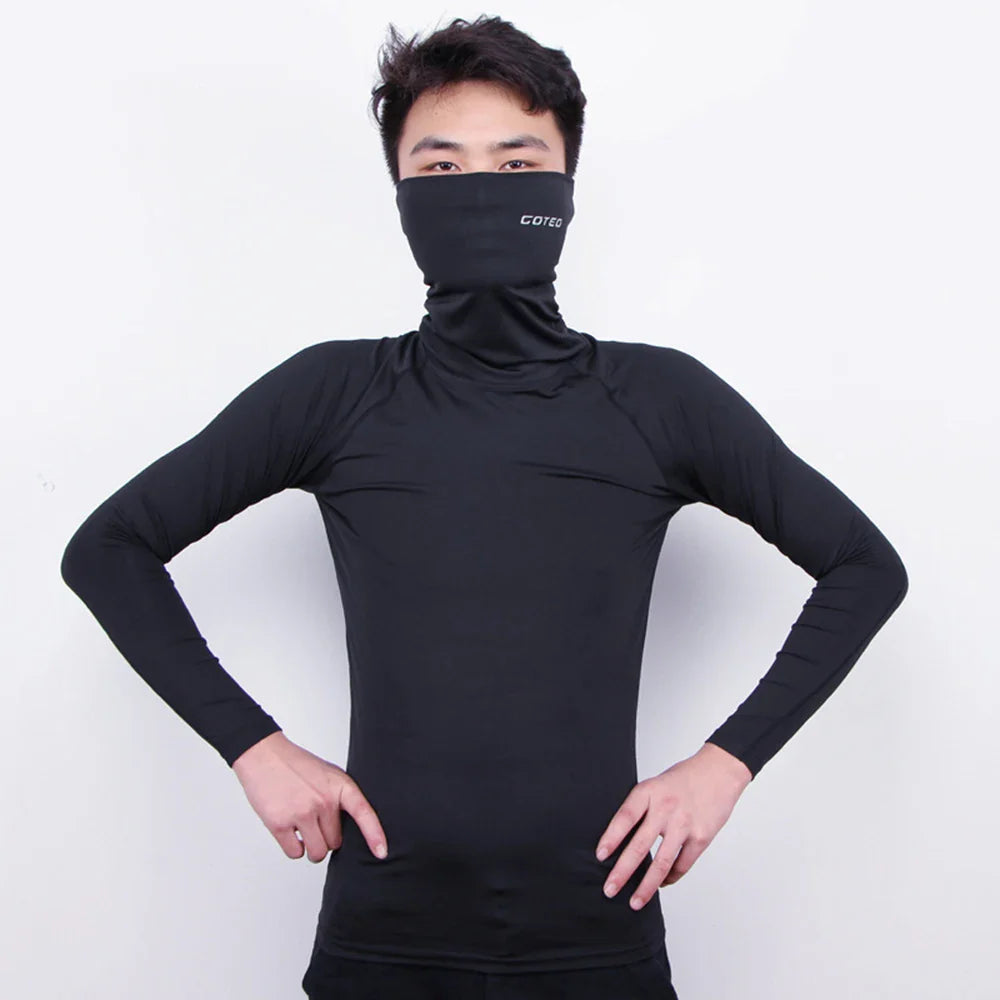 Men High Neck Collar t Shirt Long Sleeve Windproof Fitness wear