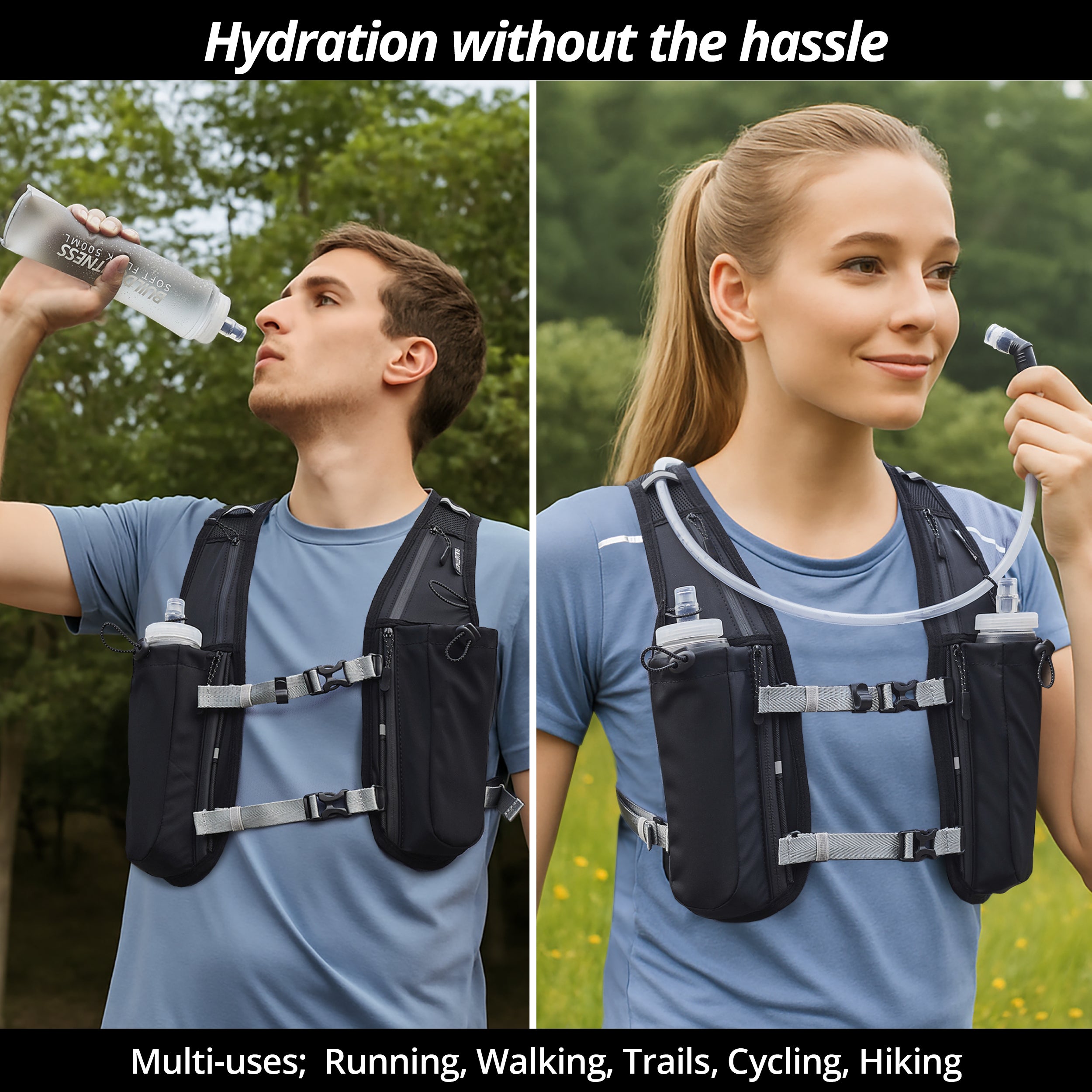 Black Hydration Running Vest + 1.5L Bladder