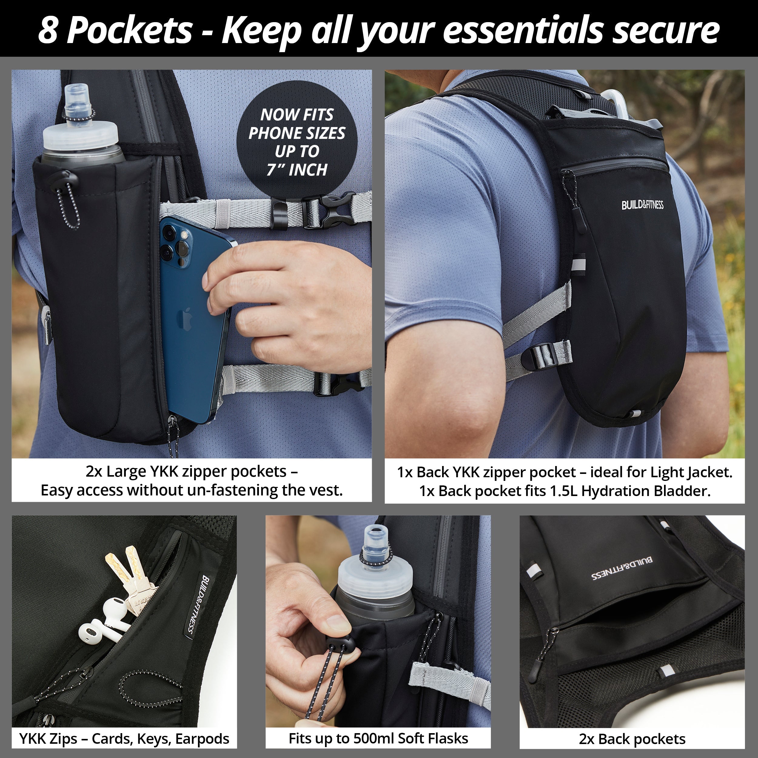 Black Hydration Running Vest + 1.5L Bladder