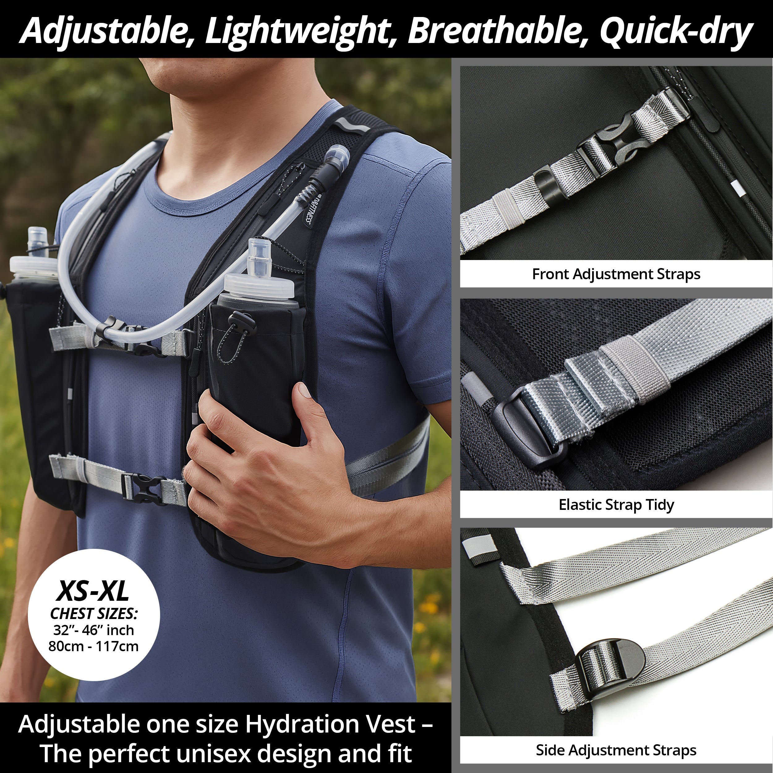 Black Hydration Running Vest + 1.5L Bladder