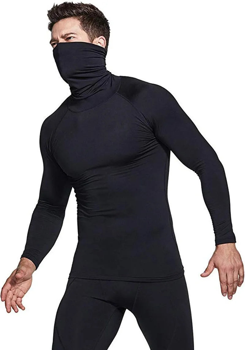 Men High Neck Collar t Shirt Long Sleeve Windproof Fitness wear