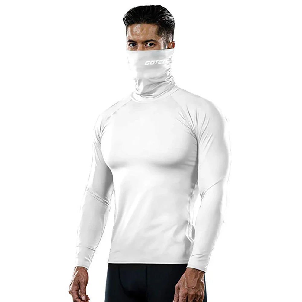 Men High Neck Collar t Shirt Long Sleeve Windproof Fitness wear