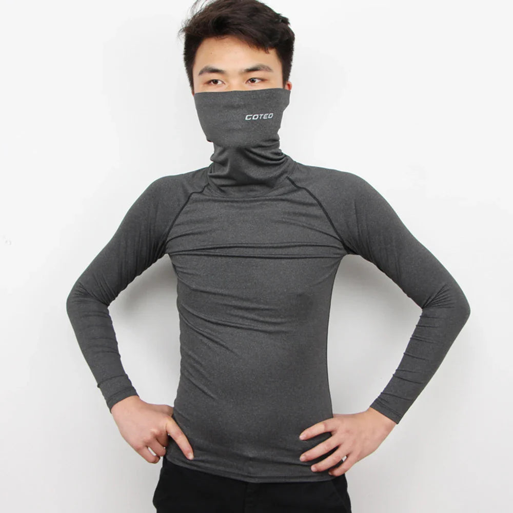 Men High Neck Collar t Shirt Long Sleeve Windproof Fitness wear