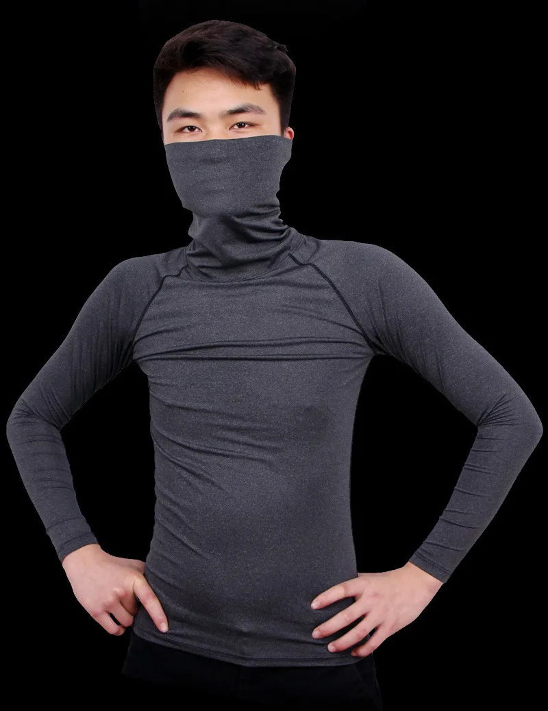 Men High Neck Collar t Shirt Long Sleeve Windproof Fitness wear